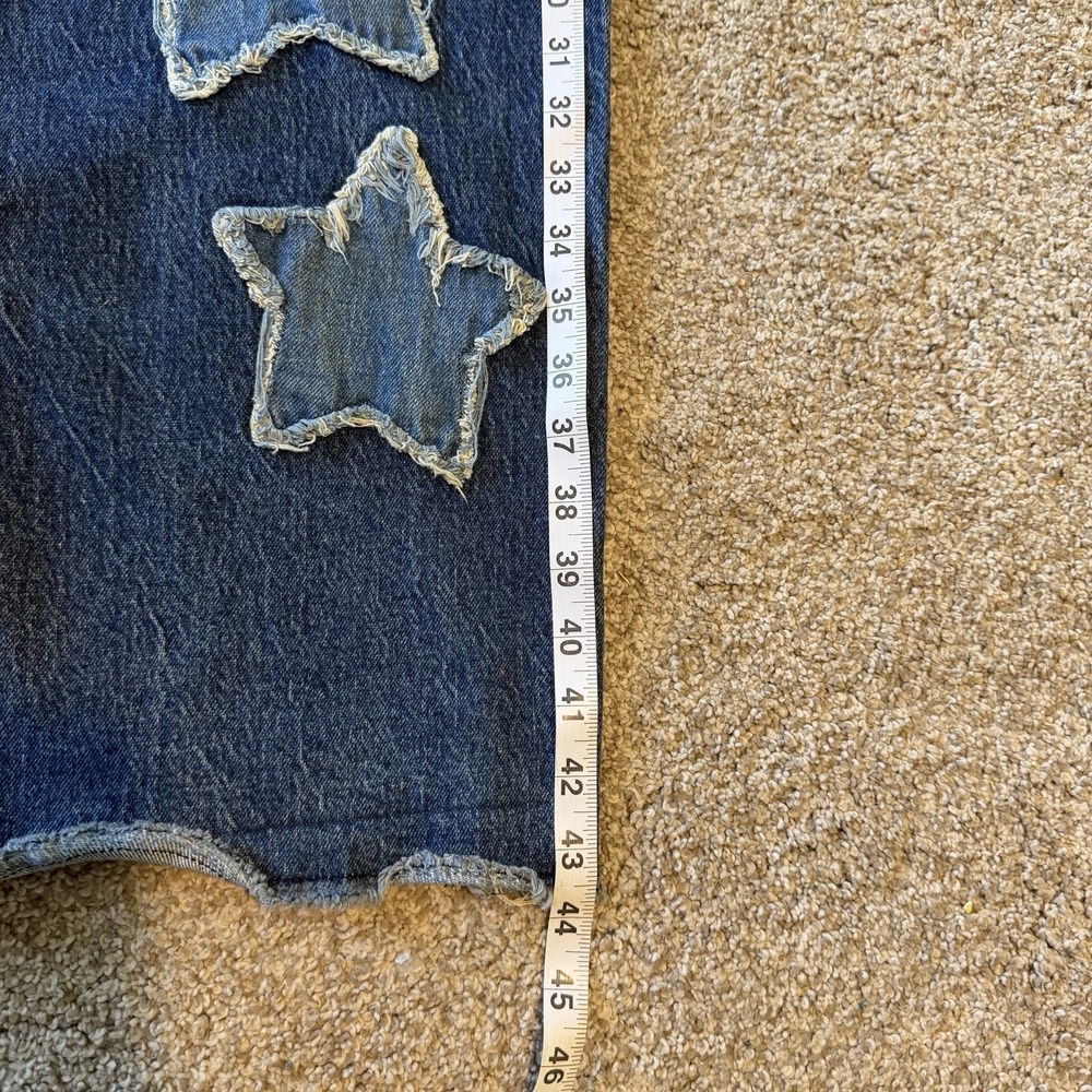 Hot Topic Women's SZ 9 Star Patch Wide Leg Jeans Blue Denim Distressed High Rise - Picture 5 of 6